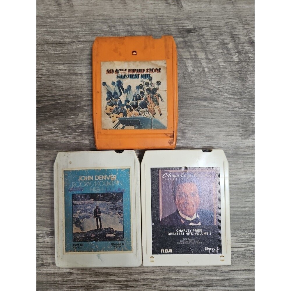 8 Track Tapes Lot of 3 Charlie Pride, Sly & the Family Stones, John Denver